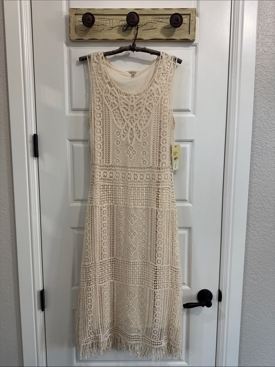 Reba Dresses & Skirts - Reba Cream Crochet Fringe Midi Dress